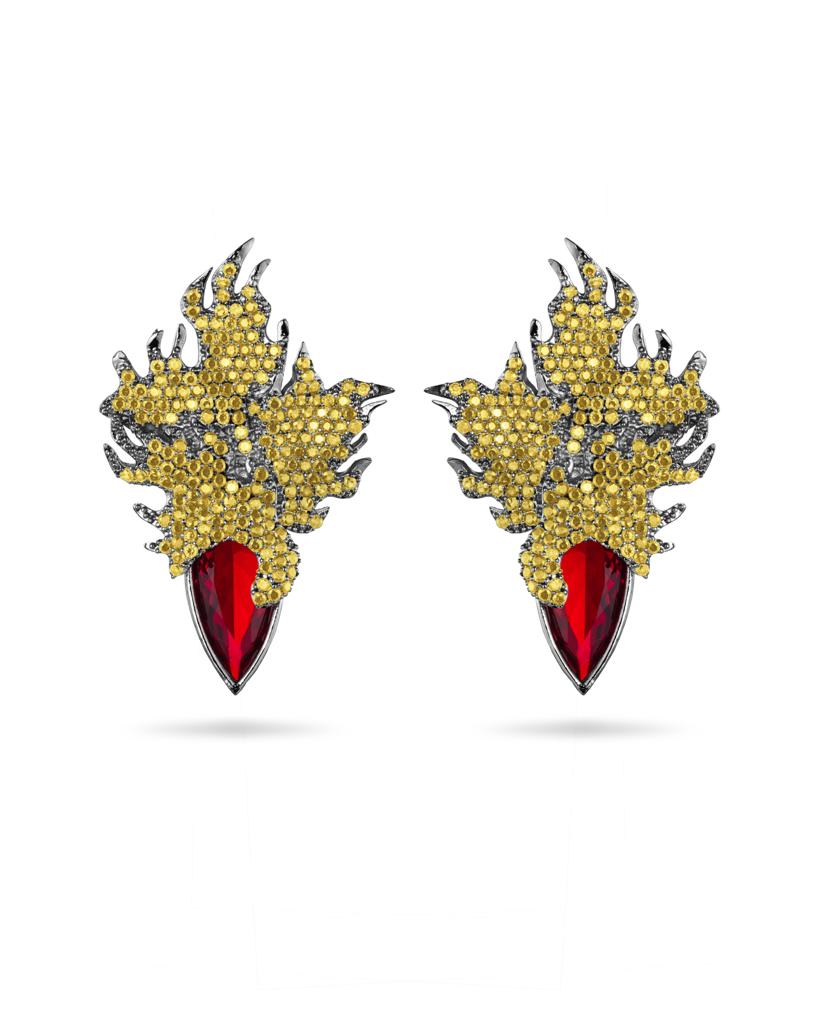 Fire Earring Black Rhodium